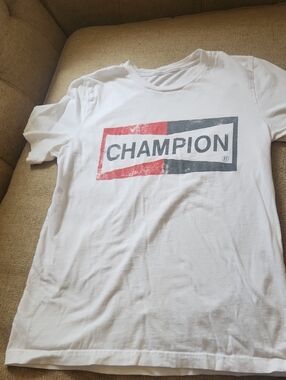 Champion White Short-Sleeve Tee with Red & Gray Logo